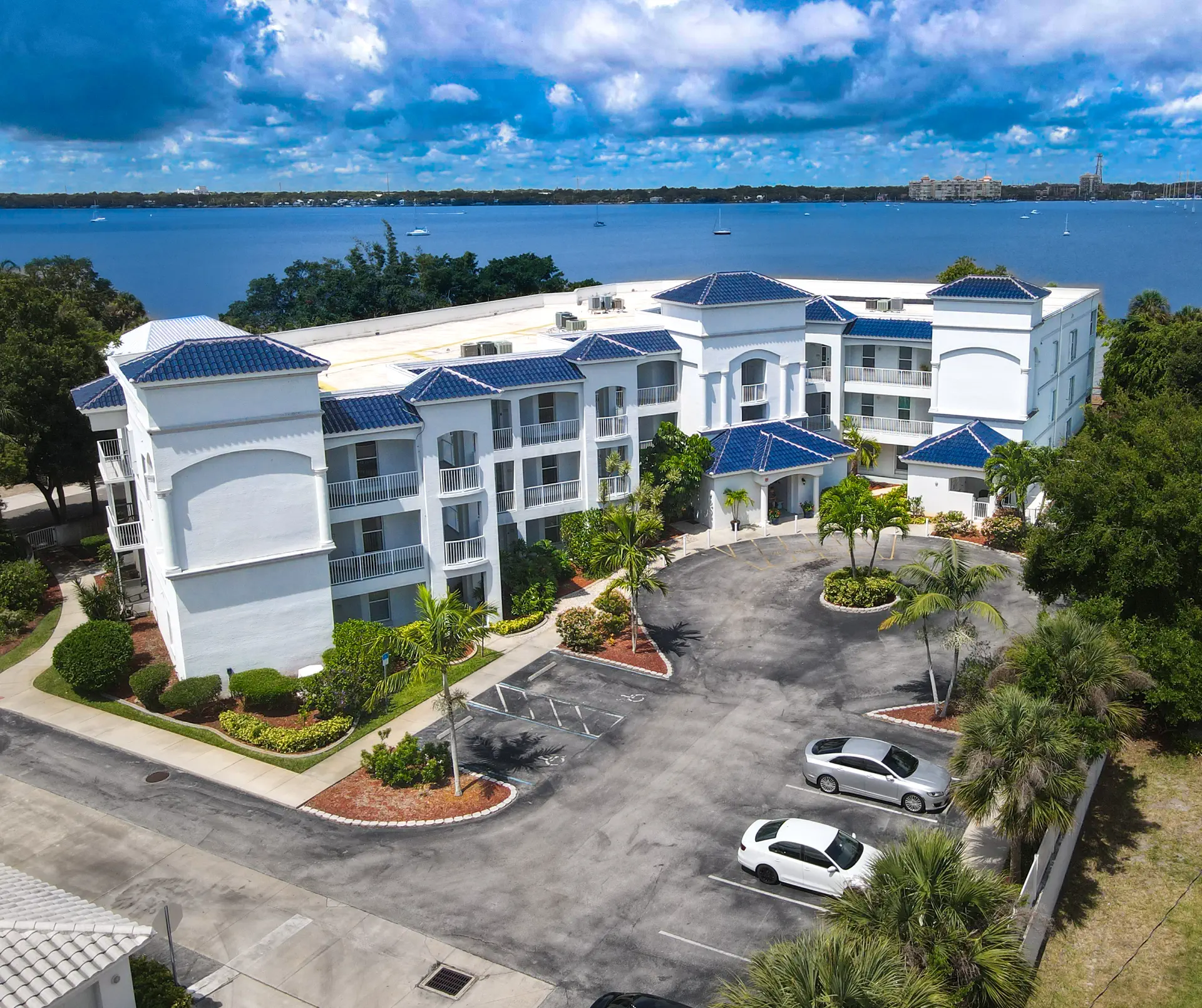 Aerial view of a Space Coast waterfront condominium on the Indian River
